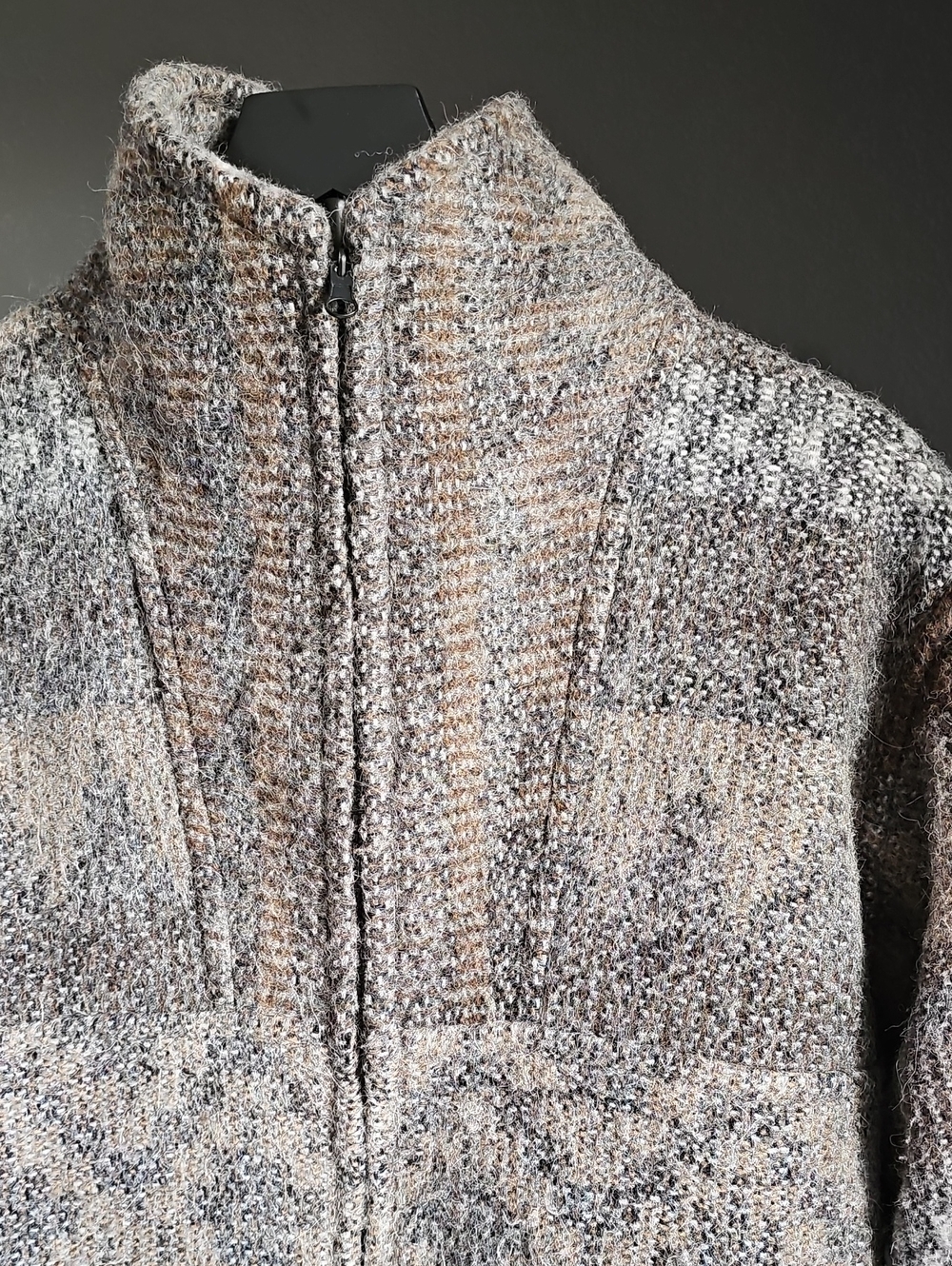 Alpaca Zip-Up Sweater Jacket in Heathered Gray and Brown